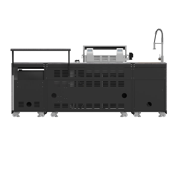Forno Rimini Outdoor Kitchen - 30" BBQ 62,600 BTU, 3 Burners with Sear & Rotisserie, 2.4 cu.ft. Beverage Center, Stainless Steel Sink, Black Cabinets & Gray Sintered Stone Countertops (FODKT2544BLK)