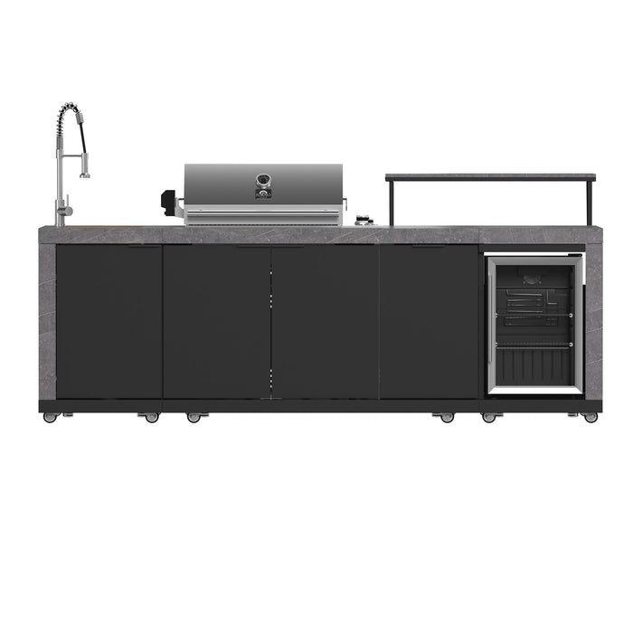 Forno Rimini Outdoor Kitchen - 30" BBQ 62,600 BTU, 3 Burners with Sear & Rotisserie, 2.4 cu.ft. Beverage Center, Stainless Steel Sink, Black Cabinets & Gray Sintered Stone Countertops (FODKT2544BLK)