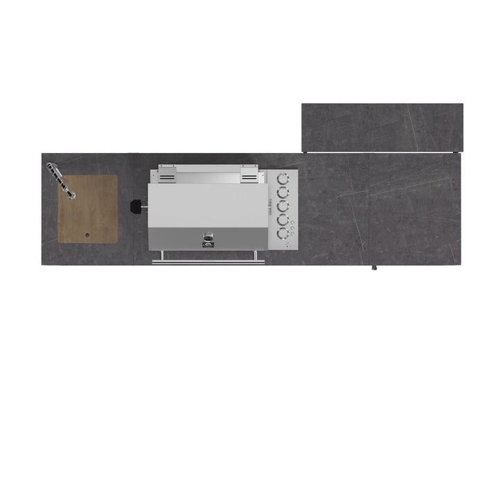 Forno Rimini Outdoor Kitchen - 30" BBQ 62,600 BTU, 3 Burners with Sear & Rotisserie, 2.4 cu.ft. Beverage Center, Stainless Steel Sink, Black Cabinets & Gray Sintered Stone Countertops (FODKT2544BLK)