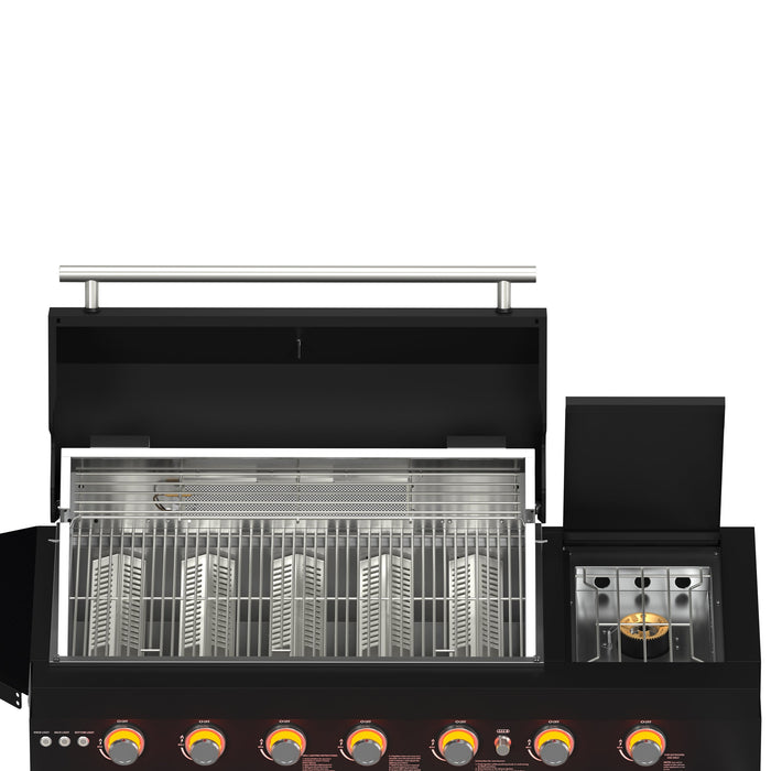 Forno All’Aperto Outdoor Kitchen - 87,600 BTU BBQ with 4 Stainless-Steel Burners with Infrared Burners &amp; Side Burner, Sink Module with Black Sintered Stone Countertops, Gaz Pizza Oven, Bar & Beverage Center (FODKT2551BLK)