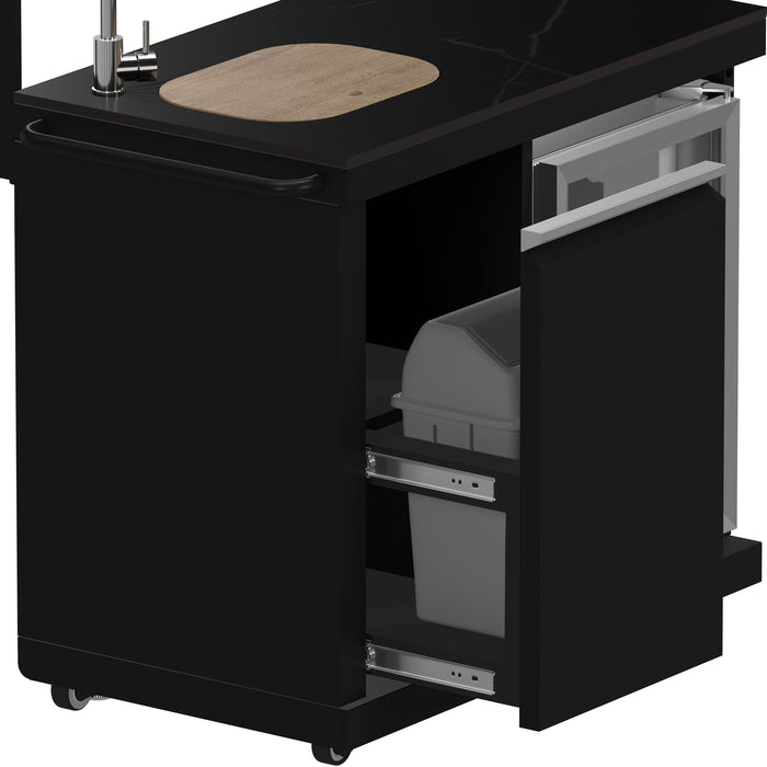 Forno All’Aperto Outdoor Kitchen - 87,600 BTU BBQ with 4 Stainless-Steel Burners with Infrared Burners &amp; Side Burner, Sink Module with Black Sintered Stone Countertops, Gaz Pizza Oven, Bar & Beverage Center (FODKT2551BLK)