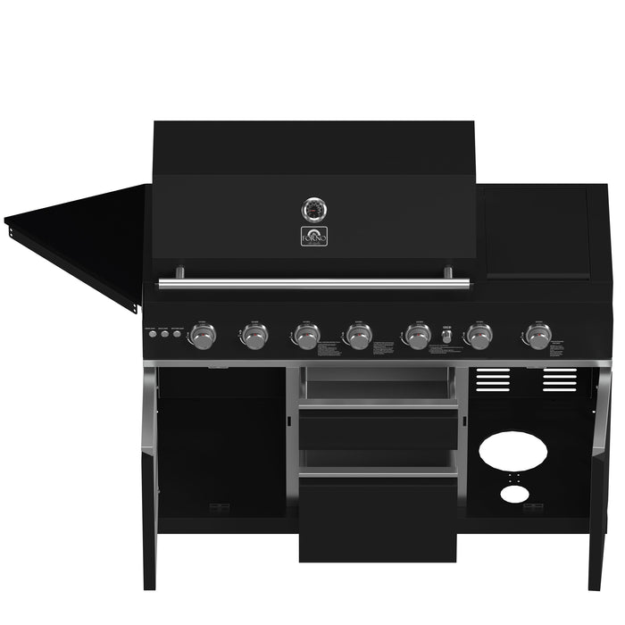 Forno All’Aperto Outdoor Kitchen - 87,600 BTU BBQ with 4 Stainless-Steel Burners with Infrared Burners &amp; Side Burner, Sink Module with Black Sintered Stone Countertops, Gaz Pizza Oven, Bar & Beverage Center (FODKT2551BLK)