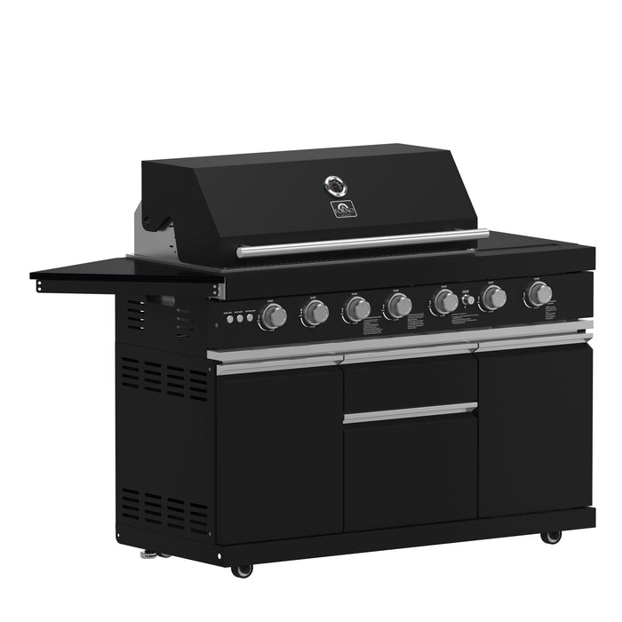 Forno All’Aperto Outdoor Kitchen - 87,600 BTU BBQ with 4 Stainless-Steel Burners with Infrared Burners &amp; Side Burner, Sink Module with Black Sintered Stone Countertops, Gaz Pizza Oven, Bar & Beverage Center (FODKT2551BLK)