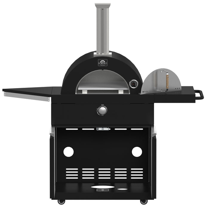Forno All’Aperto Outdoor Kitchen - 99,600 BTU BBQ with 5 Stainless-Steel Burners, Infrared Burners & Side Burner, 36,000 BTU Plancha, 19,000 BTU Gas Pizza Oven, Sink & Bar Module with Black Sintered Stone Countertops (FODKT2568BLK)