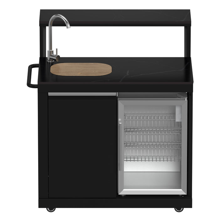Forno All’Aperto Outdoor Kitchen - 87,600 BTU BBQ with 4 Stainless-Steel Burners with Infrared Burners &amp; Side Burner, Sink Module with Black Sintered Stone Countertops, Gaz Pizza Oven, Bar & Beverage Center (FODKT2551BLK)