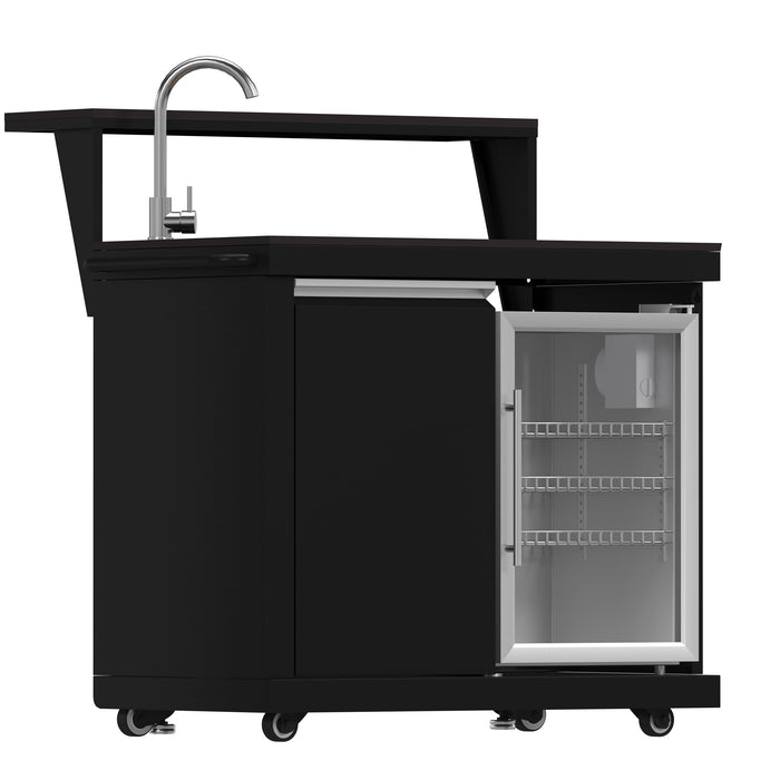 Forno All’Aperto Outdoor Kitchen - 99,600 BTU BBQ with 5 Stainless-Steel Burners, Infrared Burners & Side Burner, 36,000 BTU Plancha, 19,000 BTU Gas Pizza Oven, Sink & Bar Module with Black Sintered Stone Countertops (FODKT2568BLK)
