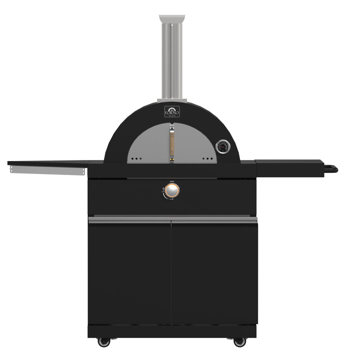 Forno All’Aperto Outdoor Kitchen - 87,600 BTU BBQ with 4 Stainless-Steel Burners with Infrared Burners &amp; Side Burner, Sink Module with Black Sintered Stone Countertops, Gaz Pizza Oven, Bar & Beverage Center (FODKT2551BLK)
