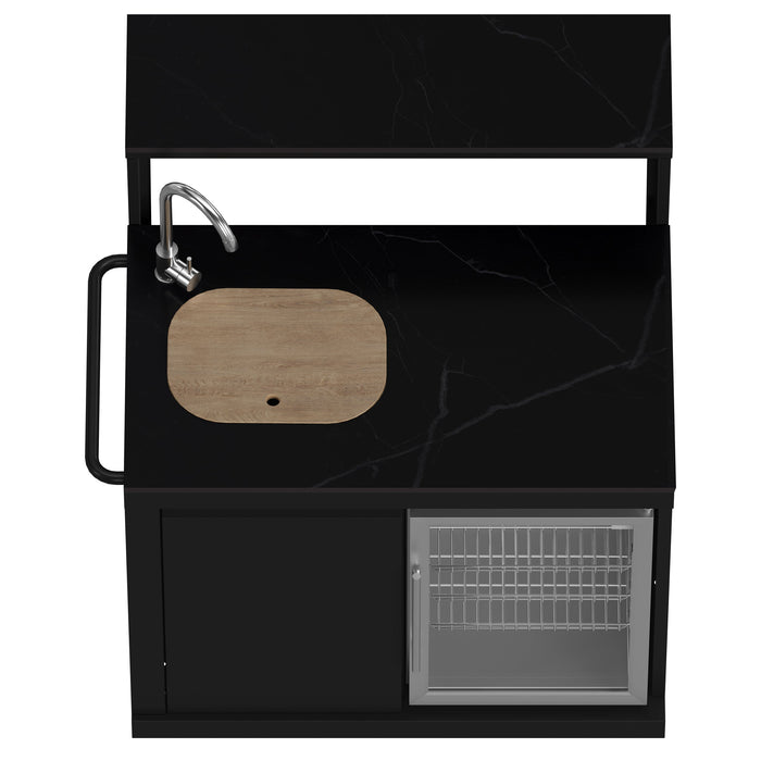 Forno All’Aperto Outdoor Kitchen - 87,600 BTU BBQ with 4 Stainless-Steel Burners with Infrared Burners &amp; Side Burner, Sink Module with Black Sintered Stone Countertops, Gaz Pizza Oven, Bar & Beverage Center (FODKT2551BLK)