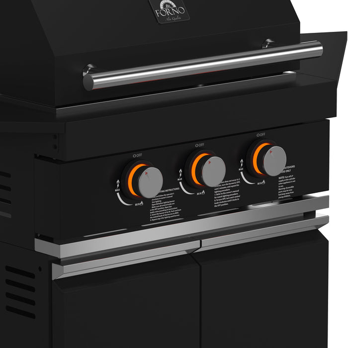 Forno All’Aperto Outdoor Kitchen - 99,600 BTU BBQ with 5 Stainless-Steel Burners, Infrared Burners & Side Burner, 36,000 BTU Plancha, 19,000 BTU Gas Pizza Oven, Sink & Bar Module with Black Sintered Stone Countertops (FODKT2568BLK)