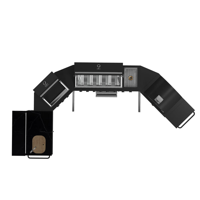 Forno All’Aperto Outdoor Kitchen - 99,600 BTU BBQ with 5 Stainless-Steel Burners, Infrared Burners & Side Burner, 36,000 BTU Plancha, 19,000 BTU Gas Pizza Oven, Sink & Bar Module with Black Sintered Stone Countertops (FODKT2568BLK)