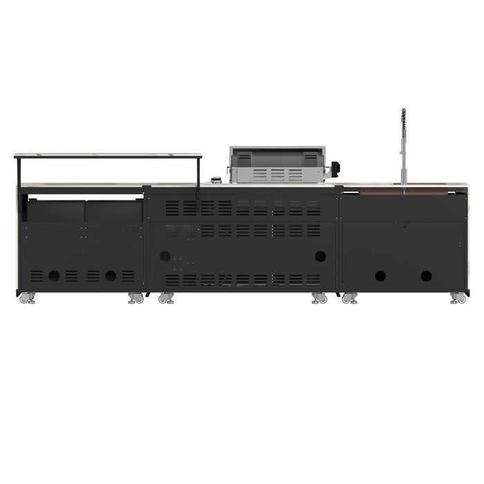 Forno Rimini Outdoor Kitchen - 30" BBQ 62,600 BTU, 3 Burners with Sear & Rotisserie, 4.8 cu.ft. Beverage Center, Stainless Steel Double Sink, Black Cabinets & White Sintered Stone Countertops (FODKT2575WHT)