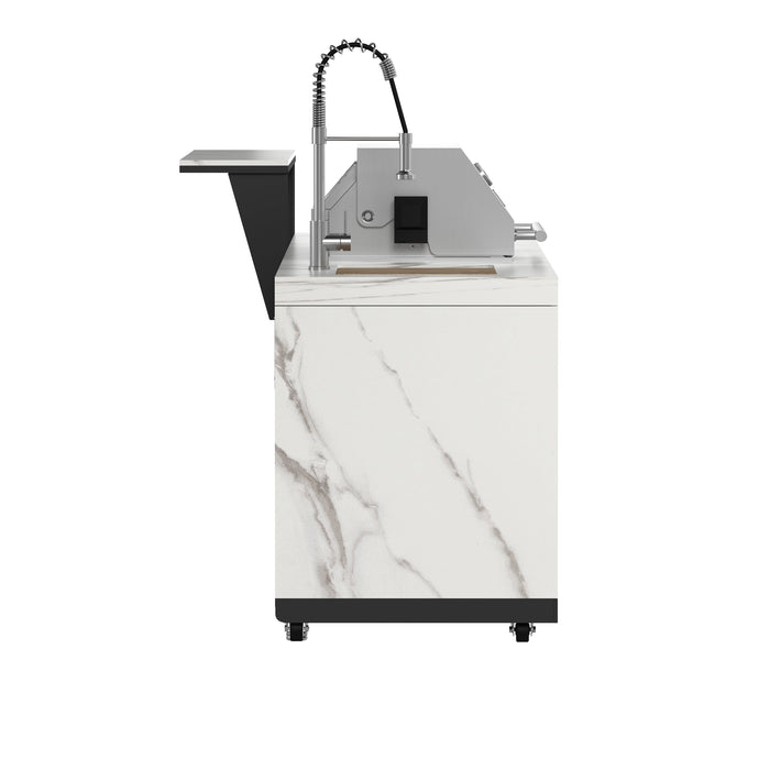 Forno Rimini Outdoor Kitchen - 30" BBQ 62,600 BTU, 3 Burners with Sear & Rotisserie, 4.8 cu.ft. Beverage Center, Stainless Steel Double Sink, Black Cabinets & White Sintered Stone Countertops (FODKT2575WHT)