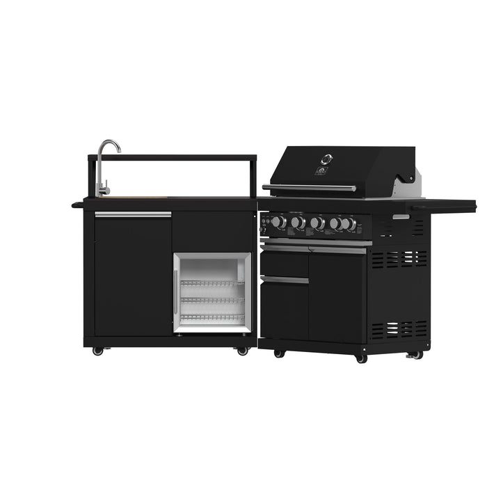 Forno All’Aperto Outdoor Kitchen - 62,600 BTU BBQ with 3 Stainless-Steel Burners & Infrared Burners &amp; Sink Module with Black Sintered Stone Countertops, Bar & Beverage Center (FODKT2582BLK)