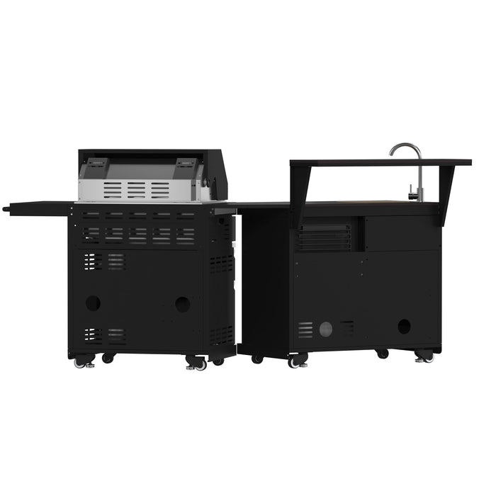 Forno All’Aperto Outdoor Kitchen - 62,600 BTU BBQ with 3 Stainless-Steel Burners & Infrared Burners &amp; Sink Module with Black Sintered Stone Countertops, Bar & Beverage Center (FODKT2582BLK)