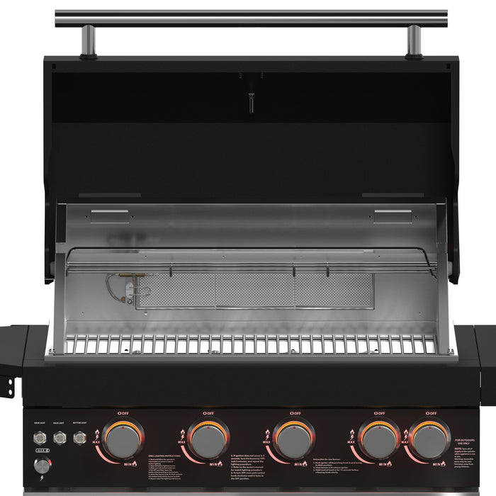 Forno All’Aperto Outdoor Kitchen - 62,600 BTU BBQ with 3 Stainless-Steel Burners & Infrared Burners &amp; Sink Module with Black Sintered Stone Countertops, Bar & Beverage Center (FODKT2582BLK)