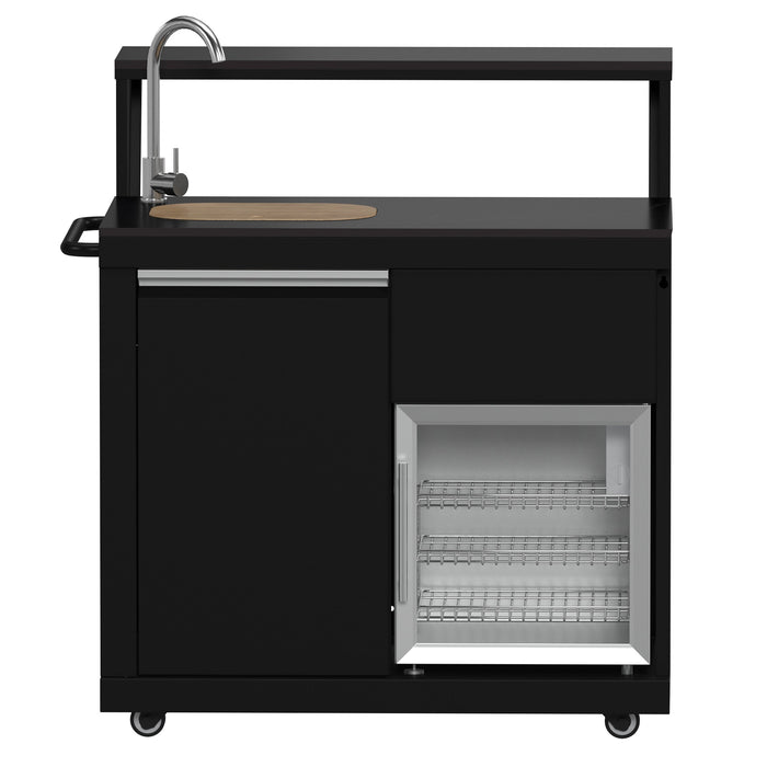 Forno All’Aperto Outdoor Kitchen - 62,600 BTU BBQ with 3 Stainless-Steel Burners & Infrared Burners &amp; Sink Module with Black Sintered Stone Countertops, Bar & Beverage Center (FODKT2582BLK)