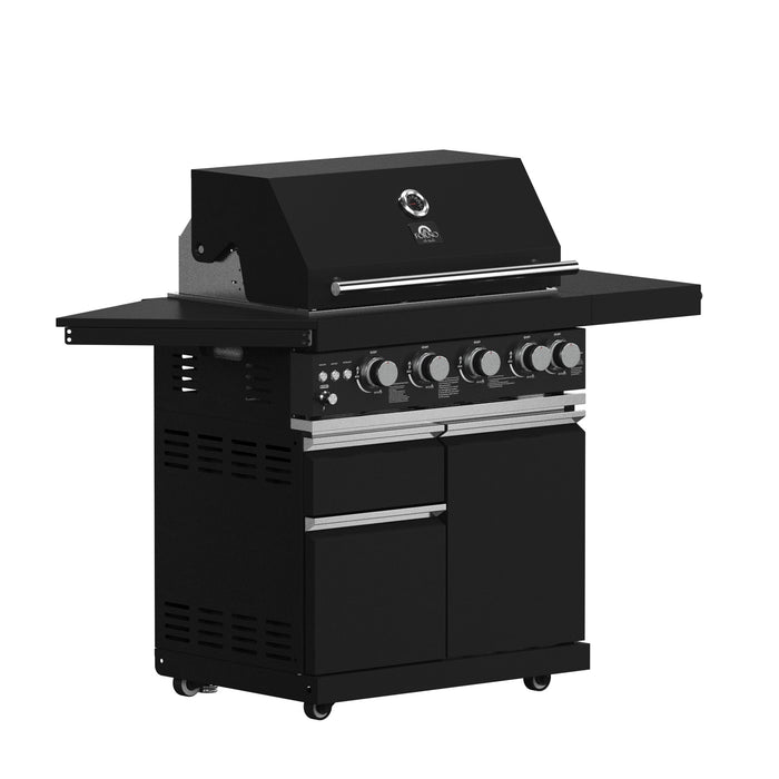 Forno All’Aperto Outdoor Kitchen - 62,600 BTU BBQ with 3 Stainless-Steel Burners & Infrared Burners &amp; Sink Module with Black Sintered Stone Countertops, Bar & Beverage Center (FODKT2582BLK)