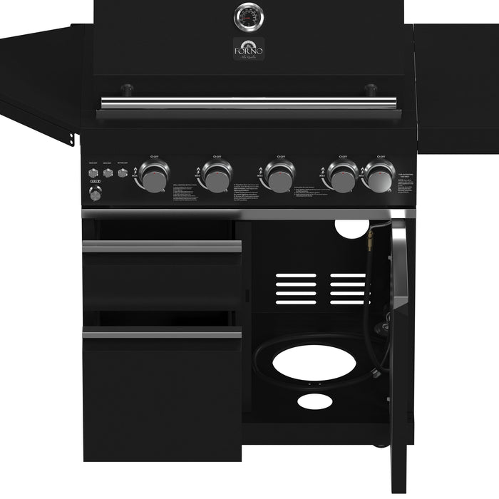Forno All’Aperto Outdoor Kitchen - 62,600 BTU BBQ with 3 Stainless-Steel Burners & Infrared Burners &amp; Sink Module with Black Sintered Stone Countertops, Bar & Beverage Center (FODKT2582BLK)