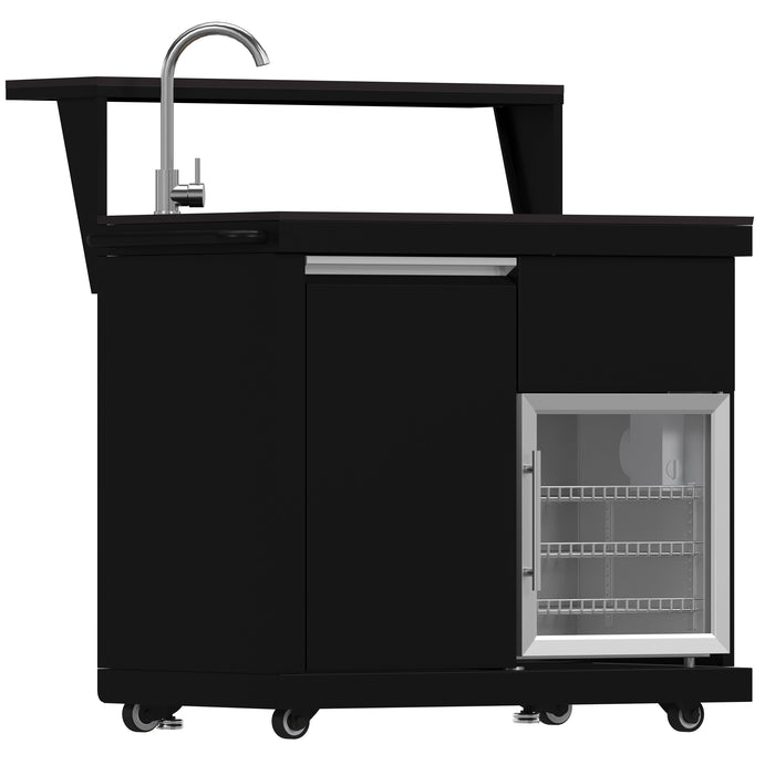 Forno All’Aperto Outdoor Kitchen - 62,600 BTU BBQ with 3 Stainless-Steel Burners & Infrared Burners &amp; Sink Module with Black Sintered Stone Countertops, Bar & Beverage Center (FODKT2582BLK)