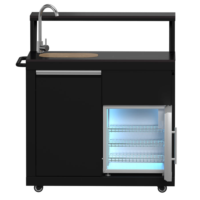 Forno All’Aperto Outdoor Kitchen - 62,600 BTU BBQ with 3 Stainless-Steel Burners & Infrared Burners &amp; Sink Module with Black Sintered Stone Countertops, Bar & Beverage Center (FODKT2582BLK)