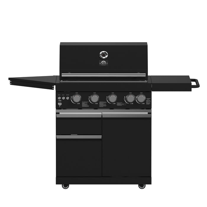 Forno All’Aperto Outdoor Kitchen - 62,600 BTU BBQ with 3 Stainless-Steel Burners & Infrared Burners &amp; Sink Module with Black Sintered Stone Countertops, Bar & Beverage Center (FODKT2582BLK)