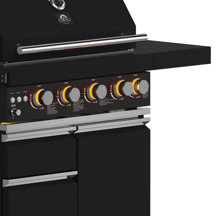 Forno All’Aperto Outdoor Kitchen - 62,600 BTU BBQ with 3 Stainless-Steel Burners & Infrared Burners &amp; Sink Module with Black Sintered Stone Countertops, Bar & Beverage Center (FODKT2582BLK)