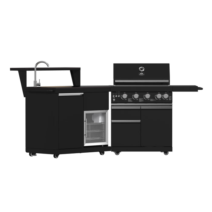 Forno All’Aperto Outdoor Kitchen - 62,600 BTU BBQ with 3 Stainless-Steel Burners & Infrared Burners &amp; Sink Module with Black Sintered Stone Countertops, Bar & Beverage Center (FODKT2582BLK)