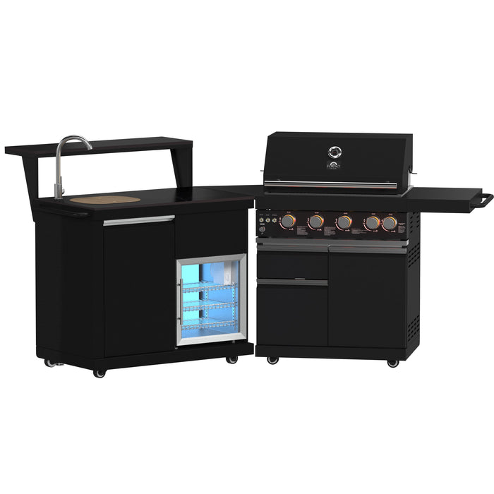 Forno All’Aperto Outdoor Kitchen - 62,600 BTU BBQ with 3 Stainless-Steel Burners & Infrared Burners &amp; Sink Module with Black Sintered Stone Countertops, Bar & Beverage Center (FODKT2582BLK)