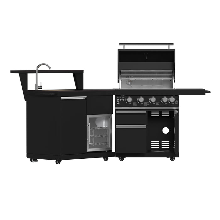 Forno All’Aperto Outdoor Kitchen - 62,600 BTU BBQ with 3 Stainless-Steel Burners & Infrared Burners &amp; Sink Module with Black Sintered Stone Countertops, Bar & Beverage Center (FODKT2582BLK)