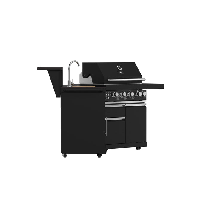 Forno All’Aperto Outdoor Kitchen - 62,600 BTU BBQ with 3 Stainless-Steel Burners & Infrared Burners &amp; Sink Module with Black Sintered Stone Countertops, Bar & Beverage Center (FODKT2582BLK)