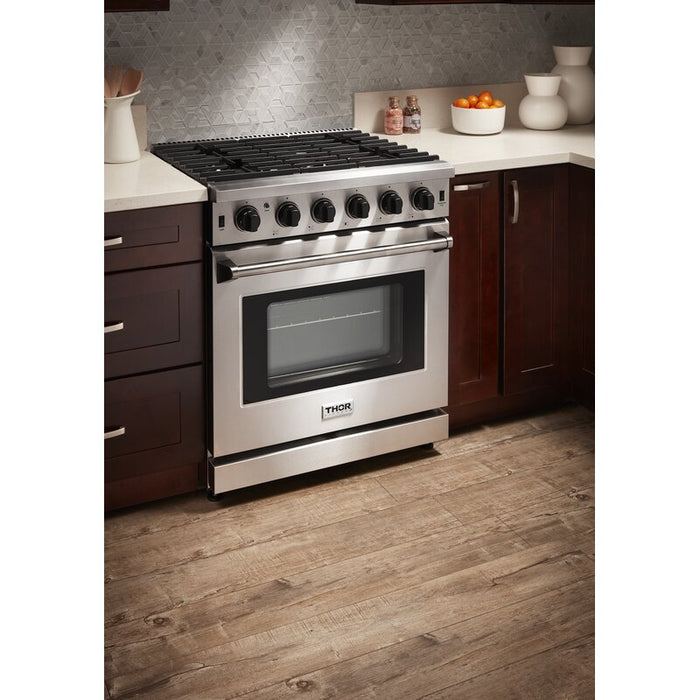 Thor Kitchen 30 in. 4.55 cu. ft. Professional Natural Gas / Propane Gas Range in Stainless Steel, LRG3001U & LRG3001ULP