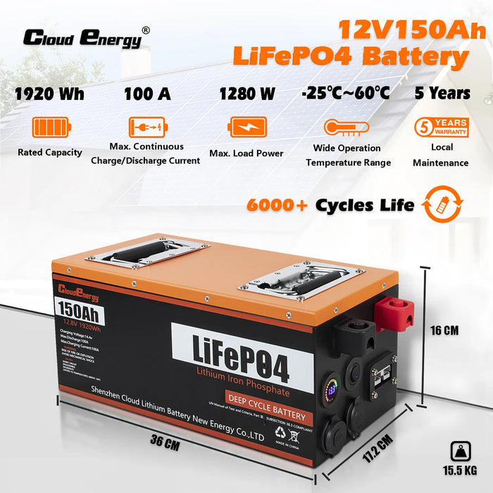 Cloudenergy 12V 150Ah LiFePO4 Deep Cycle Lithium Battery (CL12V-150Ah)