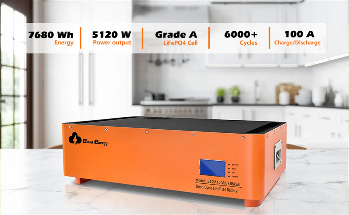 Cloudenergy 48V 150Ah Stackable LiFePO4 Deep Cycle Rechargeable Battery (DD48V-150Ah-Stackable)