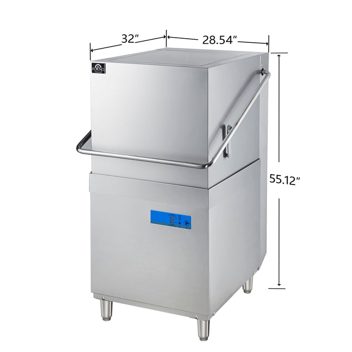 Forno Commerciale 28" Hood Dishwasher with 26L Tank Capacity, 3 Different Wash Cycles, High-Temperatures for Sanitation in Durable Stainless Steel (FCMDW0031)