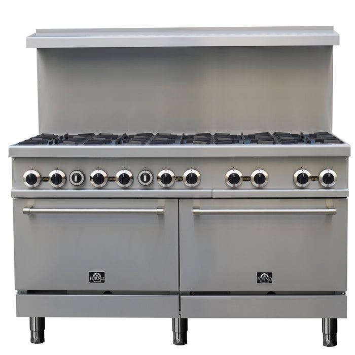 Forno Commerciale 60" Stainless Steel Gas Range, 10 Burners, 300,000 BTU (FCMGR0093-60)
