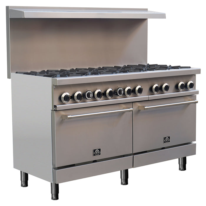 Forno Commerciale 60" Stainless Steel Gas Range, 10 Burners, 300,000 BTU (FCMGR0093-60)