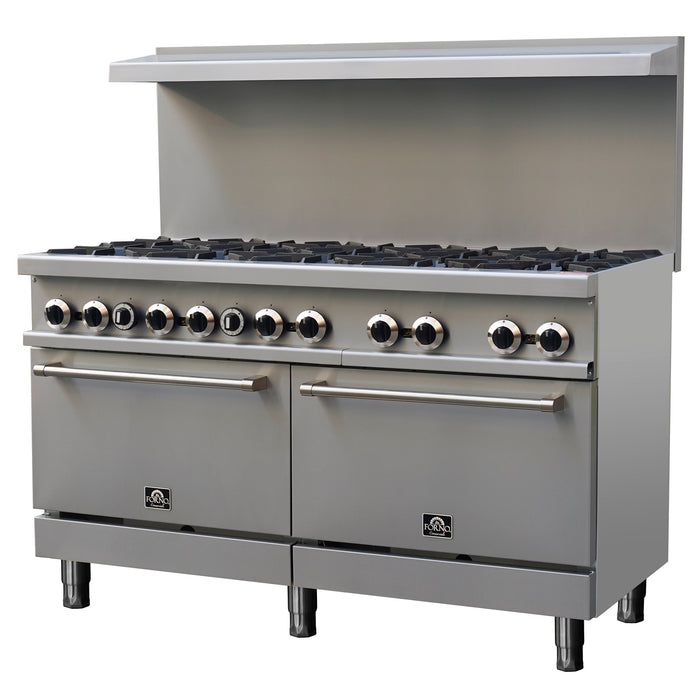 Forno Commerciale 60" Stainless Steel Gas Range, 10 Burners, 300,000 BTU (FCMGR0093-60)
