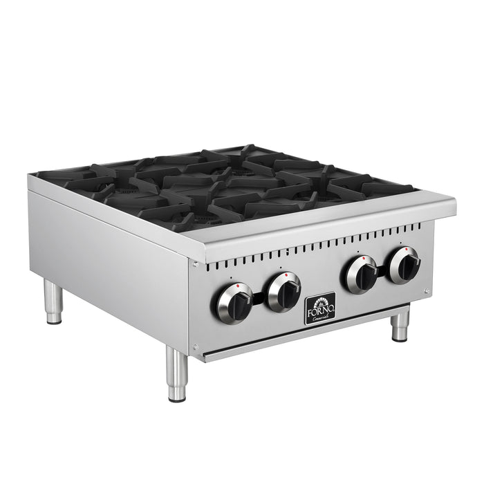 Forno Commerciale 24" Gas Hot Plate, 4 Burners (100,000 BTU) with Cast Iron Grates and 430 Stainless Steel Body (FCMHP0079-24)