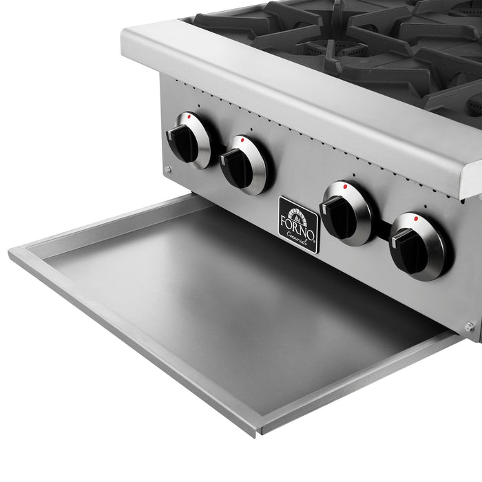 Forno Commerciale 24" Gas Hot Plate, 4 Burners (100,000 BTU) with Cast Iron Grates and 430 Stainless Steel Body (FCMHP0079-24)