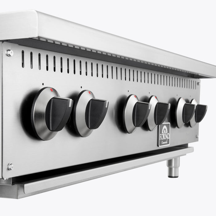 Forno Commerciale 36" Gas Hot Plate, 6 Burners (150,000 BTU) with Cast Iron Grates and 430 Stainless Steel Body (FCMHP0079-36)