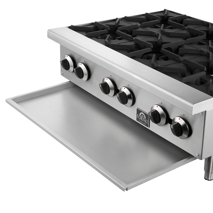 Forno Commerciale 36" Gas Hot Plate, 6 Burners (150,000 BTU) with Cast Iron Grates and 430 Stainless Steel Body (FCMHP0079-36)