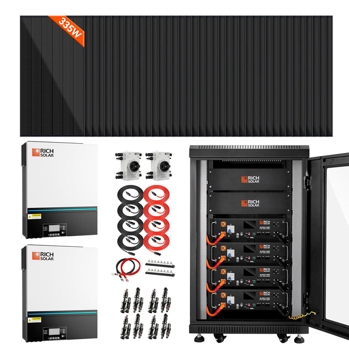 Rich Solar Complete Off-Grid Solar Kit - 13000W 48V Off-Grid Hybrid Solar Inverter + 20.48kWh Alpha 5 Pro Server LiFePO4 Battery + Panel Options