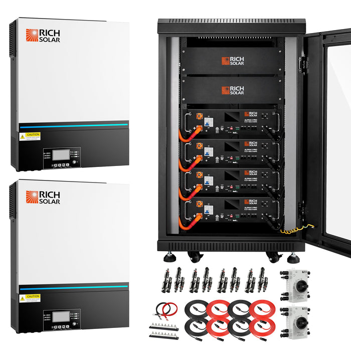 Rich Solar Complete Off-Grid Solar Kit - 13000W 48V Off-Grid Hybrid Solar Inverter + 20.48kWh Alpha 5 Pro Server LiFePO4 Battery + Panel Options