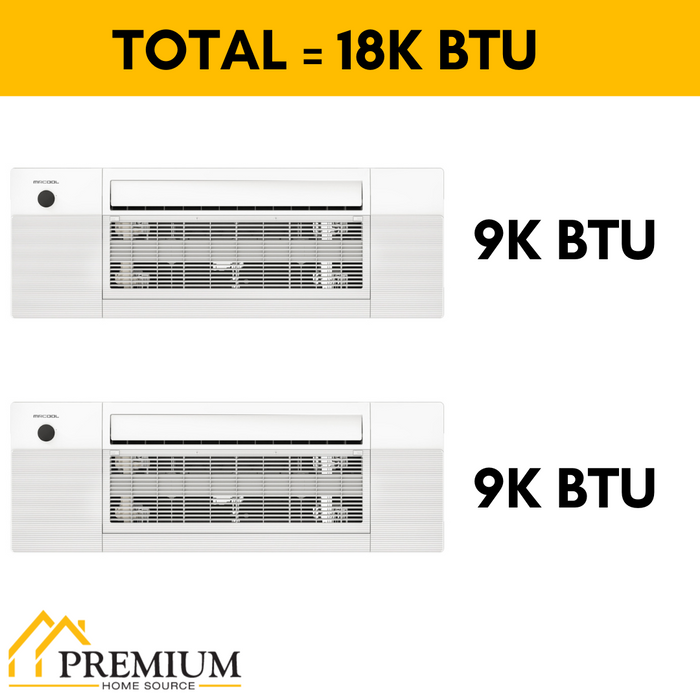 MRCOOL DIY Mini Split - 18,000 BTU 2 Zone Ceiling Cassette Ductless Air Conditioner and Heat Pump with 16 ft.|25 ft. Install Kit