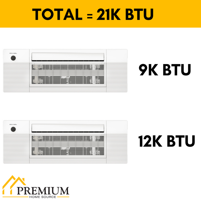 MRCOOL DIY Mini Split - 21,000 BTU 2 Zone Ceiling Cassette Ductless Air Conditioner and Heat Pump with 16 ft.|25 ft. Install Kit