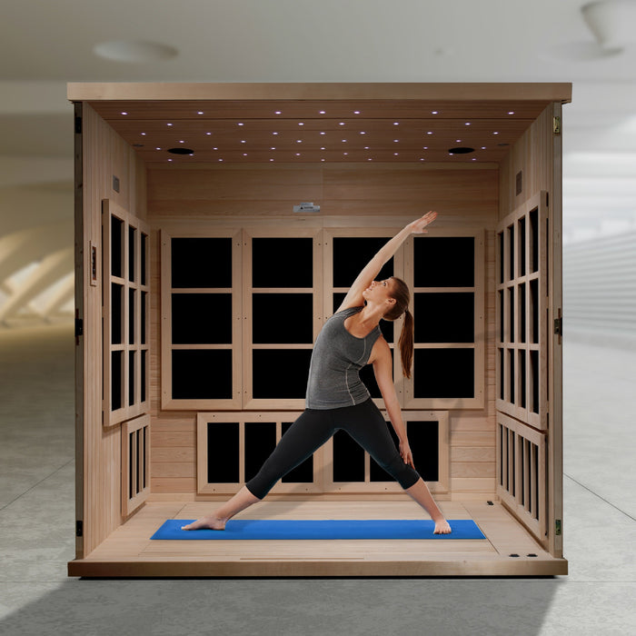 Golden Designs 2025 Model - "Catalonia" 8-Person PureTech™ Near Zero EMF FAR Infrared Indoor Sauna - Canadian Hemlock (GDI-6880-02)