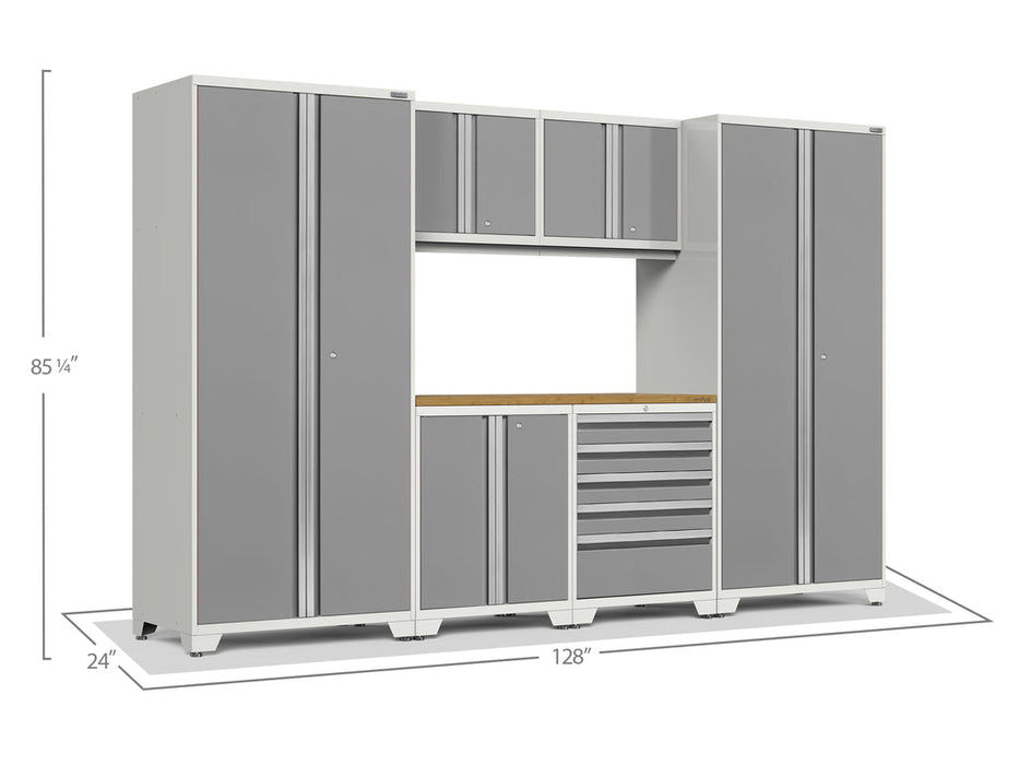 NewAge Pro Series 7 Piece Cabinet Set with Base, Wall, Tool Drawer Cabinet, Lockers and 56 in. Worktop