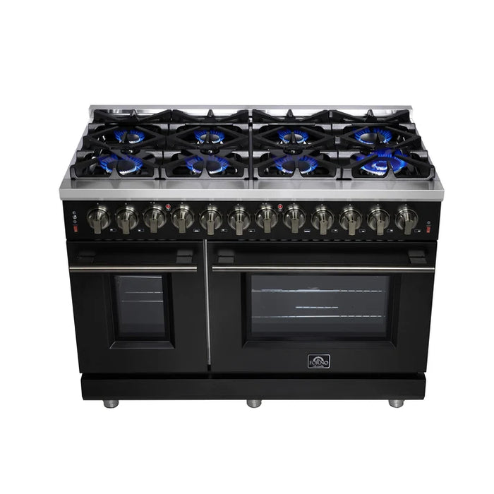 Forno Massimo 48″ 6.58 cu. ft. Freestanding Dual Fuel Range with 8 Sealed Burners, Air Fryer Kit, Wok Support & Griddle - Stainless Steel, Black or White (FFSGS6125-48)