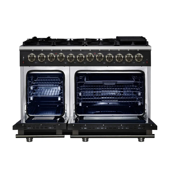 Forno Massimo 48″ 6.58 cu. ft. Freestanding Dual Fuel Range with 8 Sealed Burners, Air Fryer Kit, Wok Support & Griddle - Stainless Steel, Black or White (FFSGS6125-48)