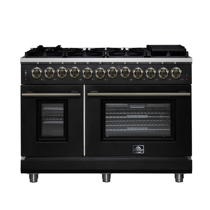 Forno Massimo 48″ 6.58 cu. ft. Freestanding Dual Fuel Range with 8 Sealed Burners, Air Fryer Kit, Wok Support & Griddle - Stainless Steel, Black or White (FFSGS6125-48)